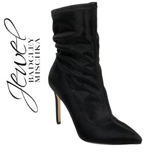 Black Shimmery Pointed Toe High Heel Slouch Dress Boots Jewel Badgley Mischka.